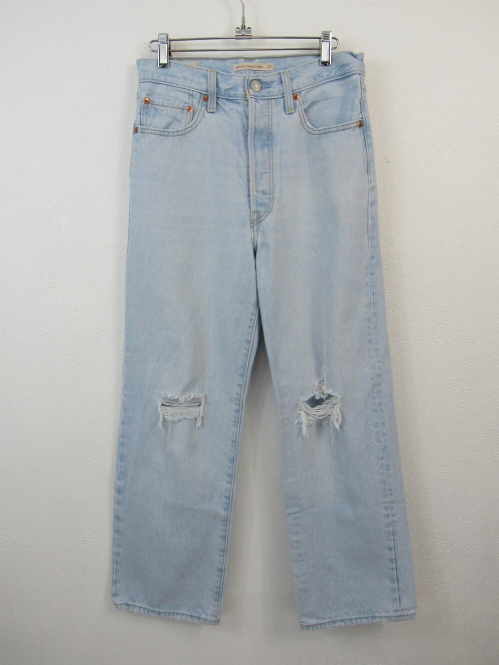 Levi's Premium Ribcage Straight Ankle High Rise Light Blue Denim Jeans Size 27